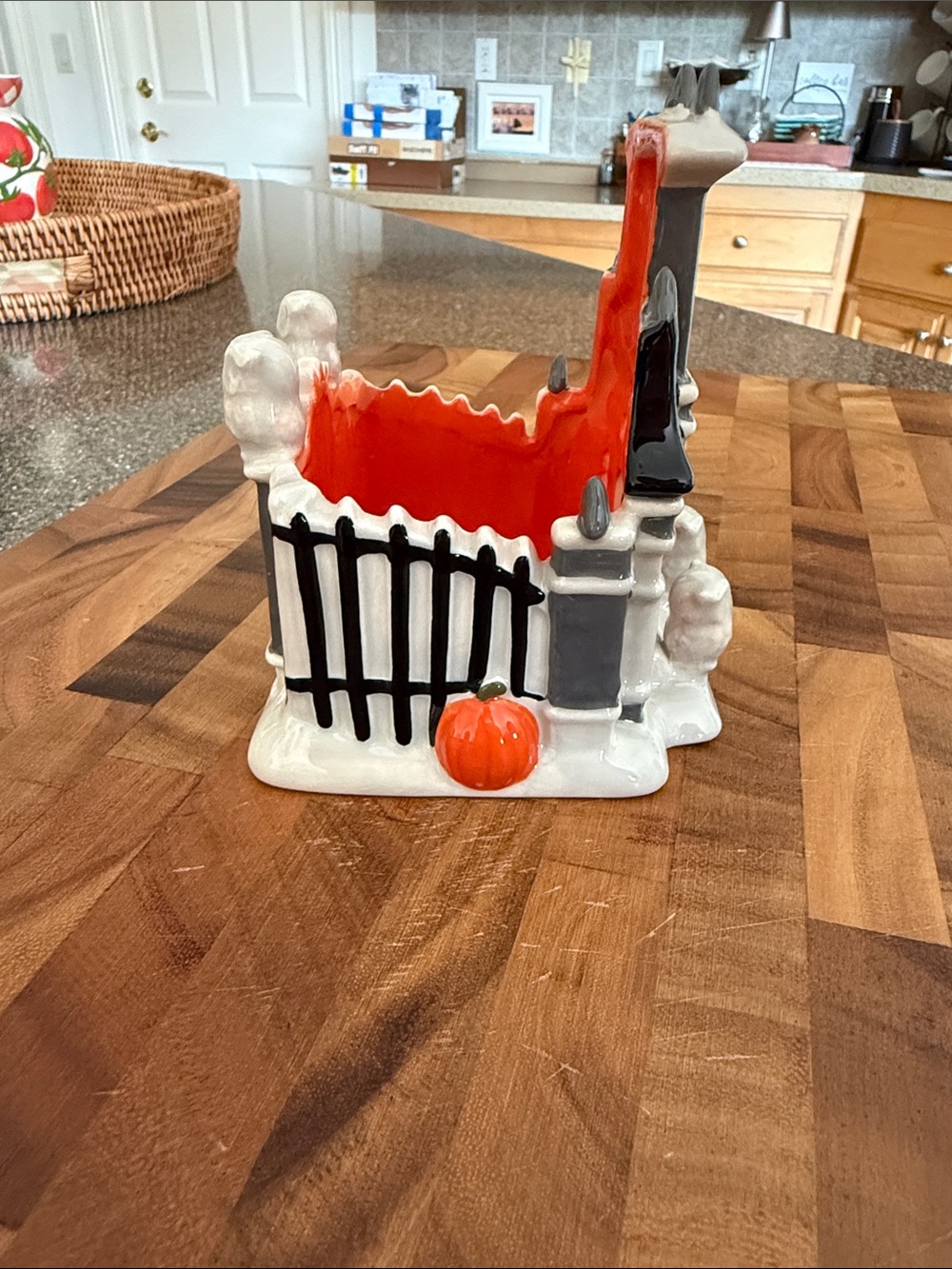 Ceramic Haunted House Lantern - Orange, Gray & White - Picture 4 of 6